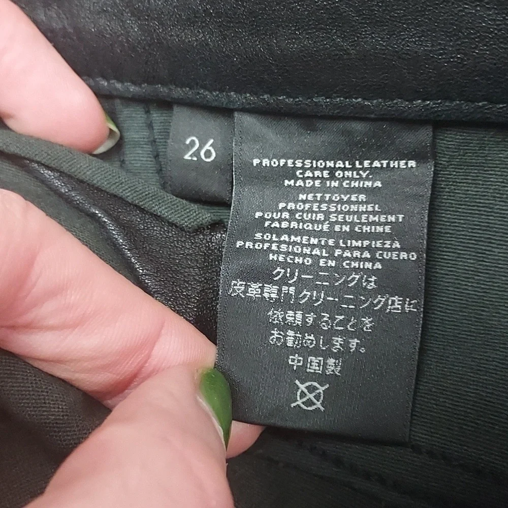 J Brand Lamb Leather Leggings Stretch Zipper Ankle Mid Rise L8001 Black Size 26